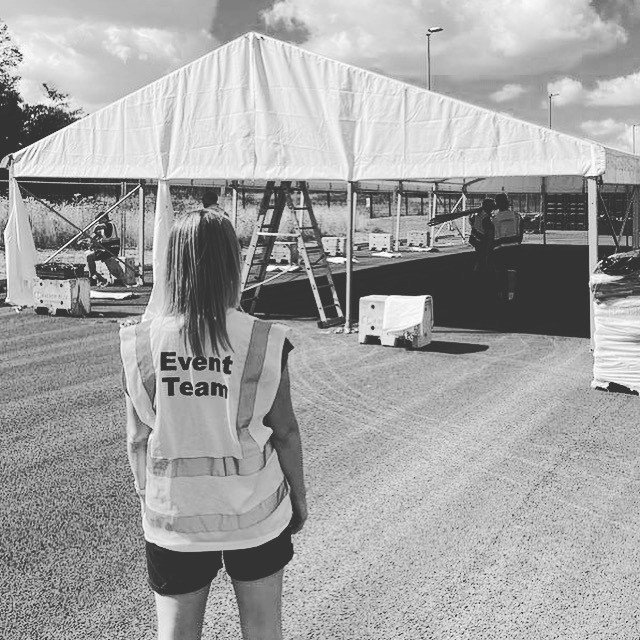 Event team preparing an outdoor corporate event