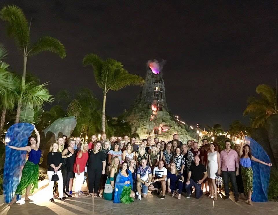 A group gathered during an incentive trip to Universal Orlando