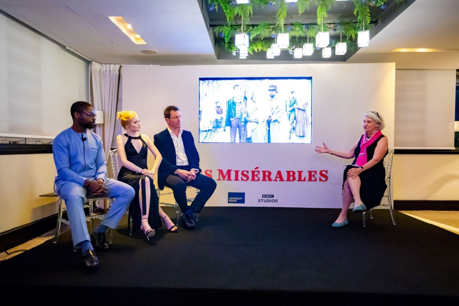 Cast and presenter taking part in a Les Miserables live launch