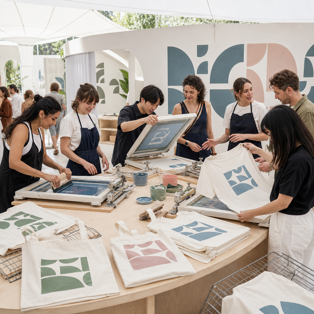 Guests taking part in a live screen-printing brand activation